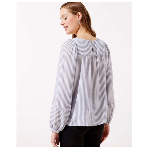 LOFT Petite Striped Shirred Blouse - Picture 2 of 3